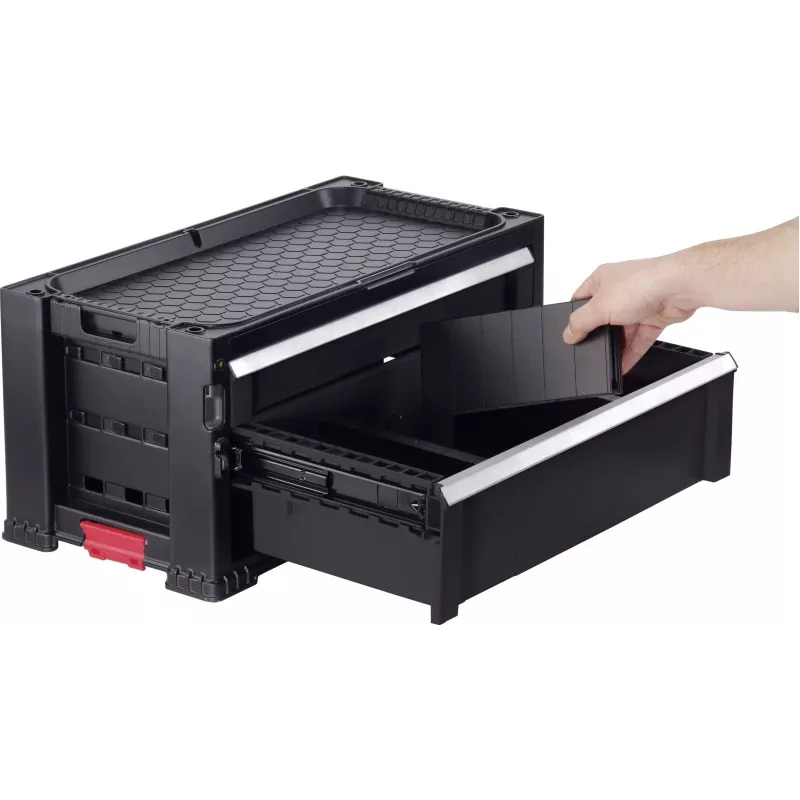 KETER DIY Werkzeugkiste mit 2 Schubladen, 56,2 x 28,9 x 26,2 cm, Schwarz/Rot