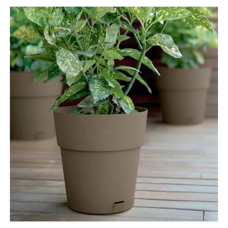 STEFANPLAST Ethica Blumentopf mit Untersetzer, 25x25 cm, Braun, 8,5 L, Recycling-Kunststoff