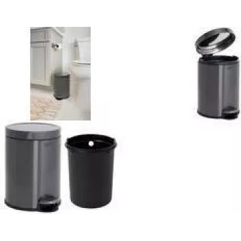 Rubbermaid Tretabfallbehälter, rund, 6 Liter, dunkelgrauer Edelstahl mit herausnehmbarem Kunststoff-Innenbehälter 2179250