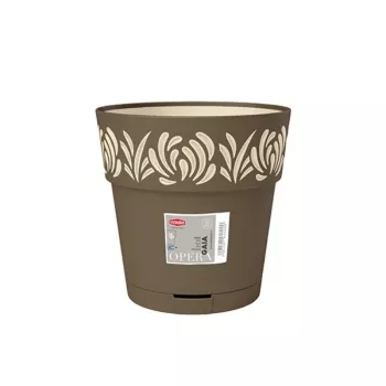 STEFANPLAST Gaia Runder Blumentopf mit Untersetzer, Braun, Ø25 x 25 cm
