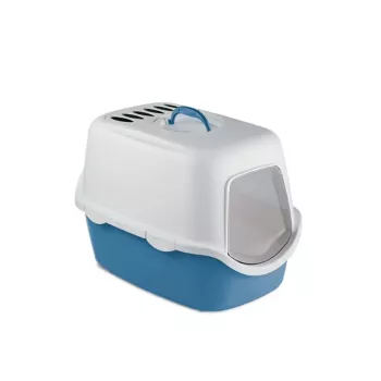 STEFANPLAST Cathy Filter Geschlossene Katzen-Toilette mit Filter 56x40x40 cm Weiß/Blau