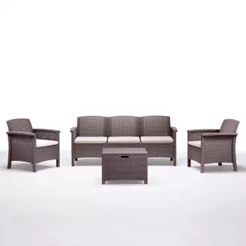 BICA Gartenmöbel-Set Venezia 3 Beige - 5-Sitzer Outdoor-Lounge mit Aluminiumrahmen, Seilgeflecht und Tisch aus gehärtetem Glas