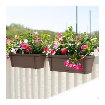 STEFANPLAST Balkonset mit automatischem Bewässerungssystem und Metallhalterung 50x18x17cm Braun