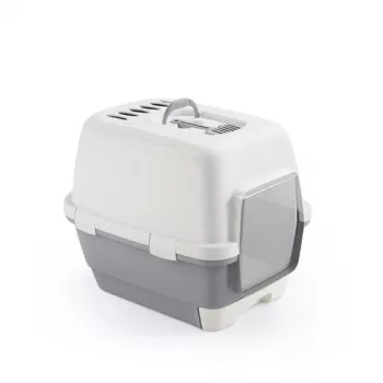 STEFANPLAST Cathy Clever & Smart Katzenklo mit Haube, Weiß/Grau, 58x45x48 cm