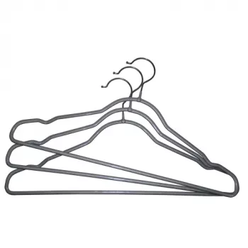 ORDINETT 3-teilige rutschfeste Kleiderbügel aus vinylbeschichtetem Stahl, Silber, 42 cm