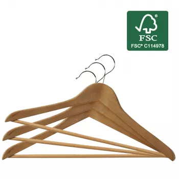 ORDINETT Kleiderbügel aus Holz, 6er-Set, Buchenholz, 44,5 cm, Naturbelassene Oberfläche, Drehbare Haken