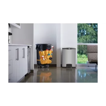 Rubbermaid Slim Jim 90L Edelstahl-Tret-Abfallbehälter, Silber/Schwarz, Frontpedal 1901999