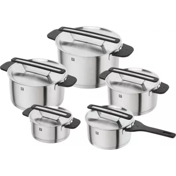ZWILLING MORE 5-teiliges Kochgeschirr-Set aus Edelstahl mit Glasdeckeln, induktionsgeeignet