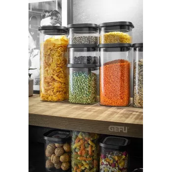 GEFU PANTRY Rechteckiger Behälter 2,5 L Schwarz, Transparent 1 Stück