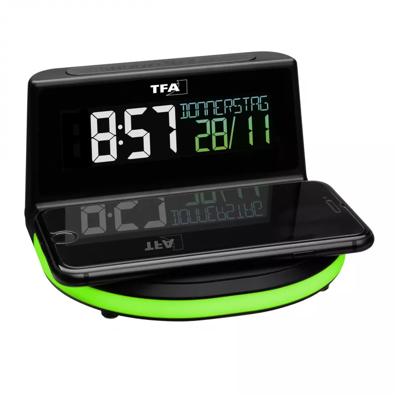TFA Dostmann 60.2028.01 Digitaler Wecker mit Ladestation für kabelloses Laden CHARGE