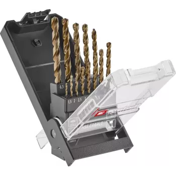 Einhell 249013 HSS-Co Metall-Spiralbohrer-Set, 13-teilig, 1,5-6,5 mm, Kobaltlegierung, DIN 338, Spitzenanschliff