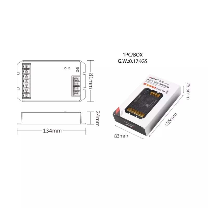 Synergy 21 LED Controller HC-Serie 5-in-1 DC12-48V Zigbee 3.0+ 2.4G HP 30A MiLight/Miboxer (HZ5)