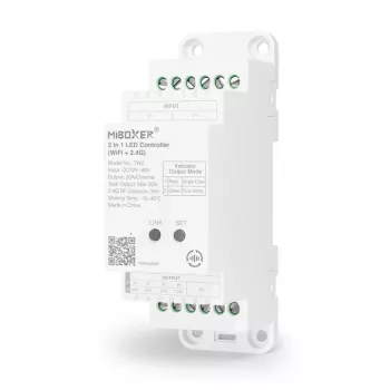 MiBoxer TW2 2-in-1 Schienen-LED-Controller für Einfarb- und CCT-LED-Streifen, DC12/24V, WiFi + 2,4GHz RF
