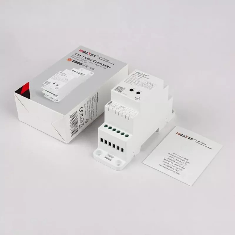 MiBoxer TW2 2-in-1 Schienen-LED-Controller für Einfarb- und CCT-LED-Streifen, DC12/24V, WiFi + 2,4GHz RF