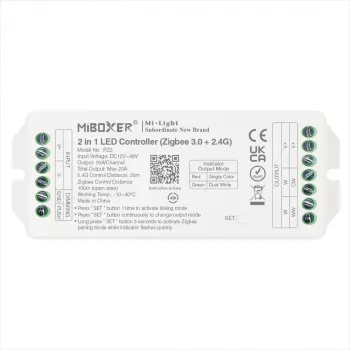 Miboxer PZ2 Zigbee 3.0+ 2.4G LED-Controller, 2-in-1 CCT/Dimmer, DC 12-48V, 20A