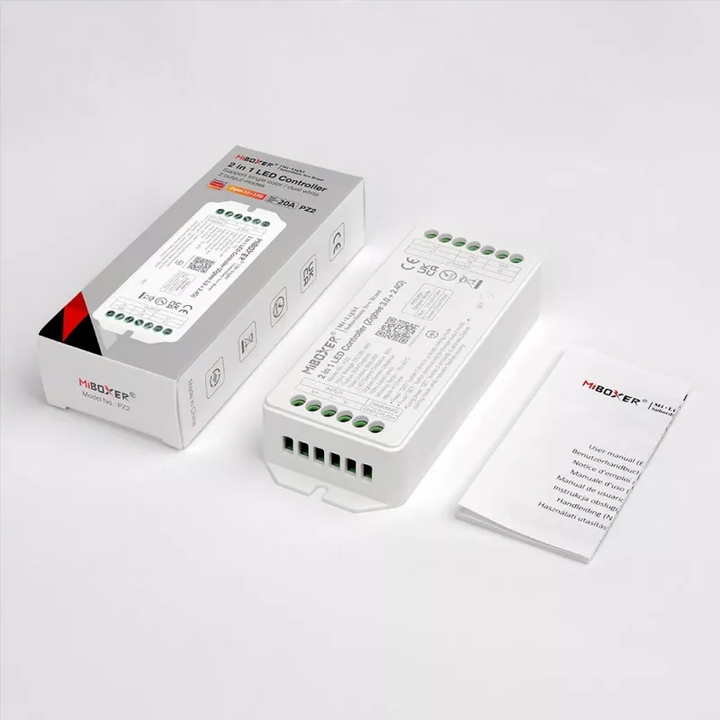 Miboxer PZ2 Zigbee 3.0+ 2.4G LED-Controller, 2-in-1 CCT/Dimmer, DC 12-48V, 20A