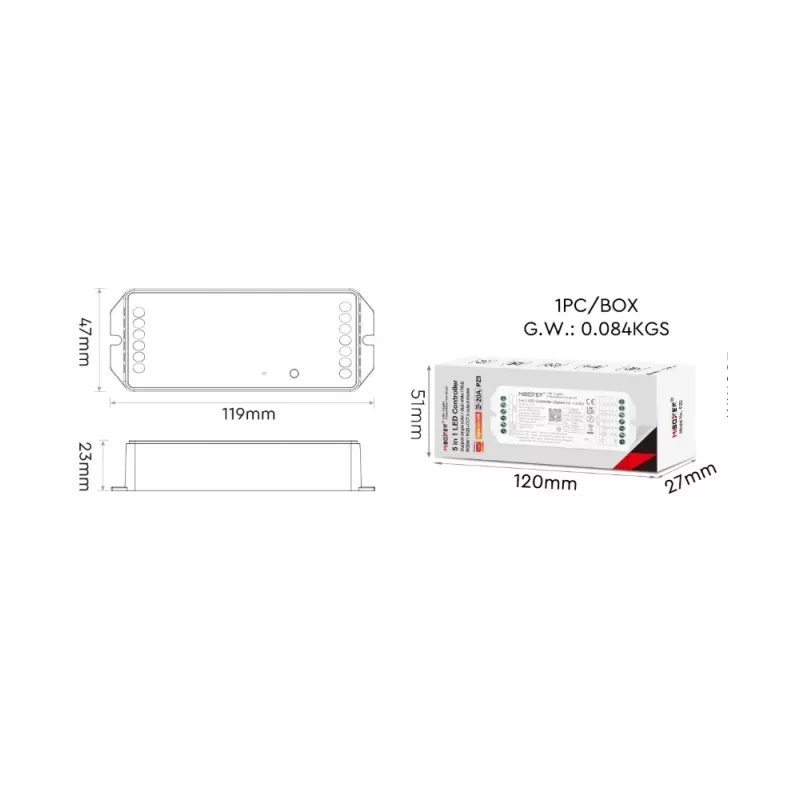 Miboxer PZ2 Zigbee 3.0+ 2.4G LED-Controller, 2-in-1 CCT/Dimmer, DC 12-48V, 20A