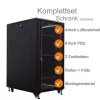 IT-BUDGET 19-Netzwerkschrank SRK Komplettset - 27U - 600x800 mm - Glas-/Massivtür - 4 aktive Lüfter - PDU - Fachböden - Flatpack - Schwarz (90ITB19SRK2768GS)