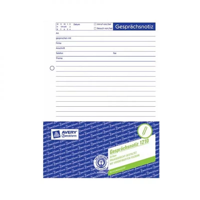 Avery Zweckform 1210 Besprechungsnotizblock A5 Recyclingpapier - 50 Blatt