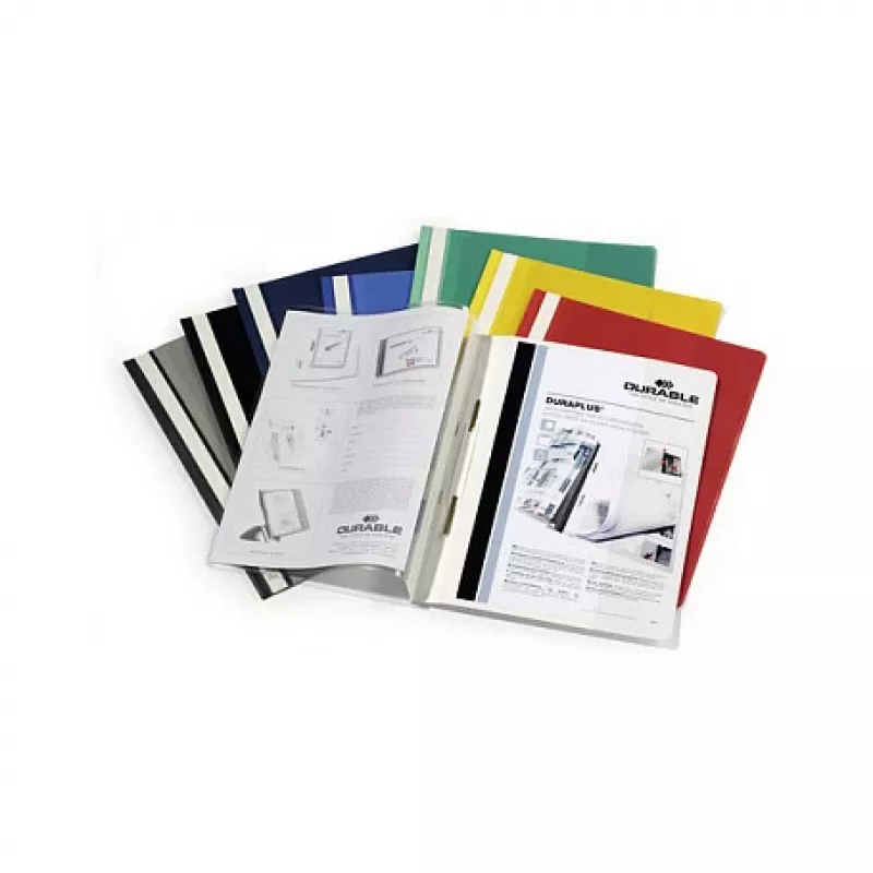 DURABLE Duraplus Präsentationsmappe A4 Weiß mit transparenter Vordertasche und Metall-Drehclip