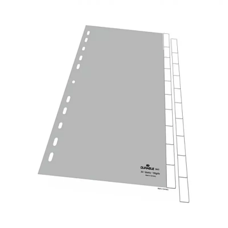 DURABLE 644110 Blanko-Register, Polypropylen, 10 Registerlaschen, Grau, A4