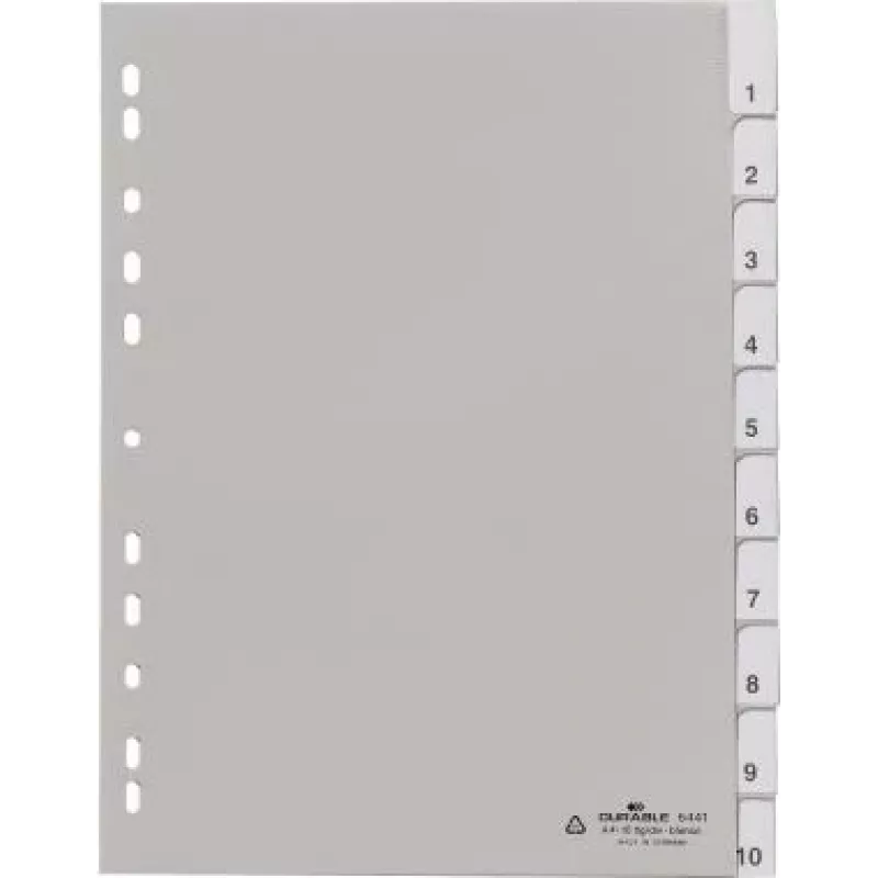 DURABLE 644110 Blanko-Register, Polypropylen, 10 Registerlaschen, Grau, A4