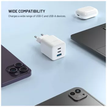 Fixed Mini 2x USB-C und USB GaN Ladegerät 65W Weiß