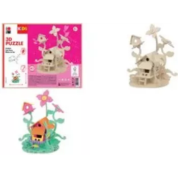 Marabu KiDS 3D-Puzzle Feenhaus, 43-teiliges Holzbauset, vorgestanztes Sperrholz, Steckmontage - 1 Stk. 0317000000010
