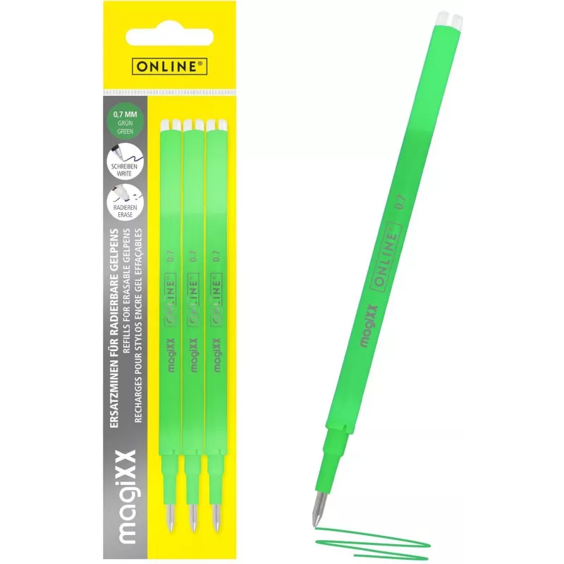 ONLINE magiXX Gelstift-Nachfüllung Grün 0,7 mm 3 Stück (40165/3)