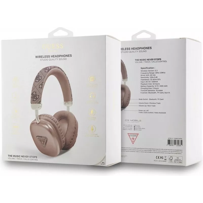 GUESS Bluetooth 5.3 Over-Ear-Kopfhörer mit 4G Triangle Logo, Braun
