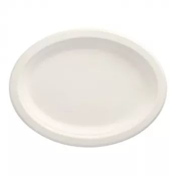 PAPSTAR pure Ovale Zuckerrohr-Teller 260 x 200 mm, 50 Stück, kompostierbar, mikrowellengeeignet 89741