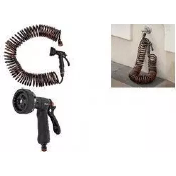 Bradas SPRING FLEX Spiralschlauch-Set 15 m ausziehbar, selbstaufrollend, mit Sprühdüse und Schnellanschlüssen WSF15