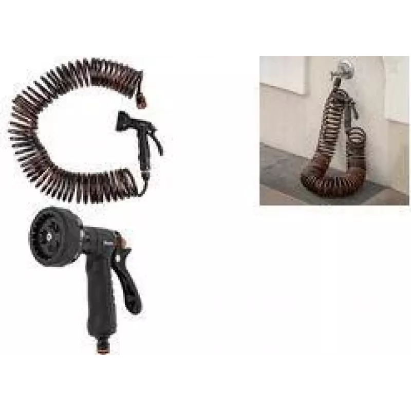 Bradas SPRING FLEX Spiralschlauch-Set 15 m ausziehbar, selbstaufrollend, mit Sprühdüse und Schnellanschlüssen WSF15