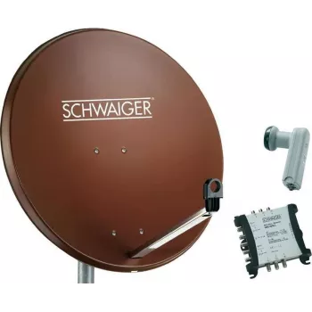 SCHWAIGER SAT-System 80 cm 6 Teilnehmer Quattro LNB (ohne Switch) Ziegelrot mit Multischalter 5/6