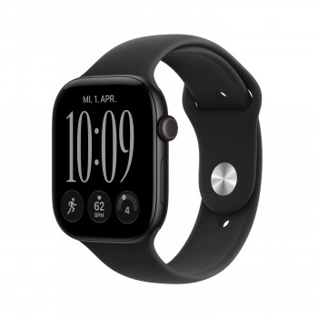 Apple Watch Series 12 GPS 46 mm Aluminiumgehäuse Schwarz mit Sportarmband Schwarz – M/L