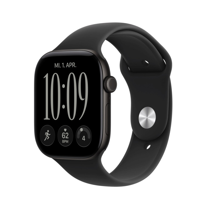 Apple Watch Series 12 GPS 46 mm Aluminiumgehäuse Schwarz mit Sportarmband Schwarz – M/L