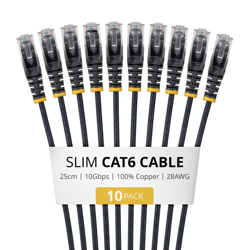 StarTech Slim Cat6 U/UTP Patchkabel RJ45, 0,25 m, Schwarz, 10er-Pack