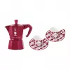 Bialetti Candyland Moka Express 3TZ Handkaffeemaschine Set, 150 ml, Rot + 2 Tassen