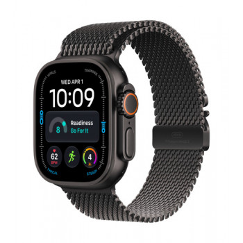 Apple Watch Ultra 4 GPS + Cellular 49 mm schwarzes Titan-Gehäuse mit schwarzem Titan-Milanaise-Armband – L