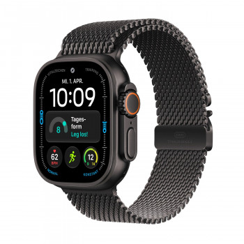 Apple Watch Ultra 4 GPS + Cellular 49 mm schwarzes Titan-Gehäuse mit schwarzem Titan-Milanaise-Armband – L