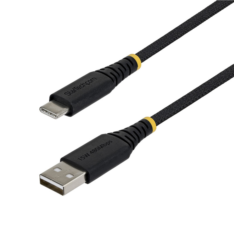 StarTech Geflochtenes USB 2.0 Kabel USB-A zu USB-C, 0,15 m, 15 W, Schwarz