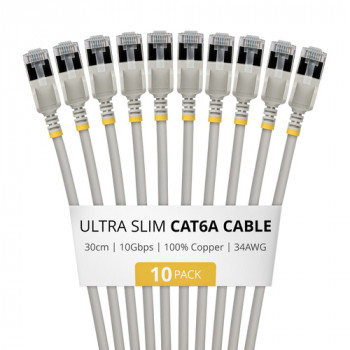 StarTech.com Slim Cat6a U/FTP Patchkabel RJ45, 0,3 m, Grau, 10er-Pack