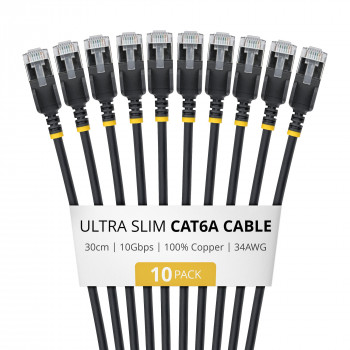 StarTech.com Slim Cat6a U/FTP Patchkabel RJ45, 0,3 m, Schwarz, 10er-Pack