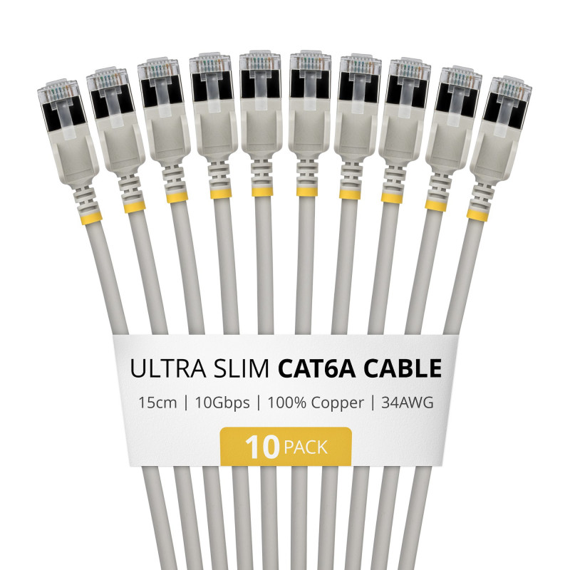 StarTech.com Slim Cat6a U/FTP Patch-Kabel RJ45, 0,15 m, Grau, 10er-Pack