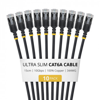 StarTech.com Slim Cat6a U/FTP Patchkabel RJ45, 0,15 m, Schwarz, 10er-Pack