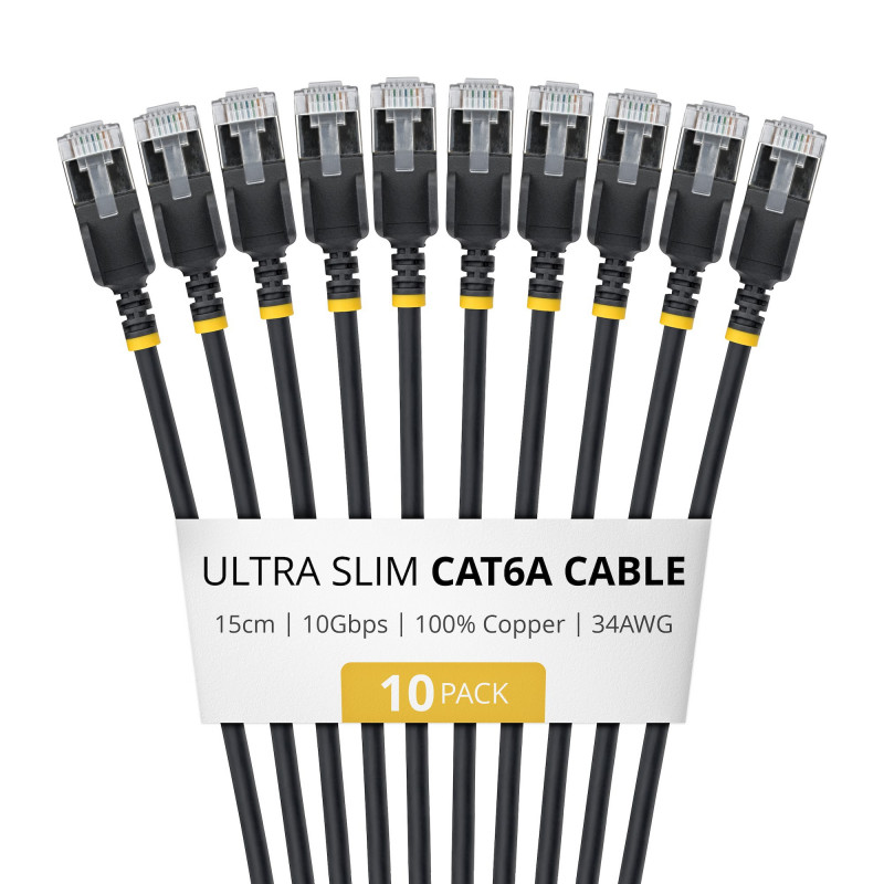 StarTech.com Slim Cat6a U/FTP Patchkabel RJ45, 0,15 m, Schwarz, 10er-Pack