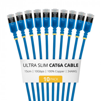 StarTech.com Slim Cat6a U/FTP Patchkabel RJ45, 0,15 m, Blau, 10er-Pack