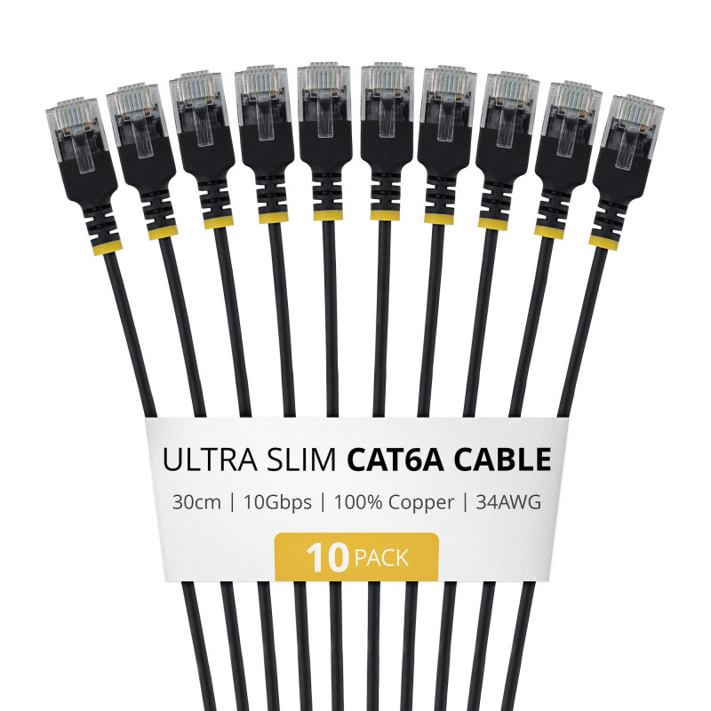 StarTech.com Slim Cat6a U/UTP Patchkabel RJ45, 0,3 m, Schwarz, 10er-Pack
