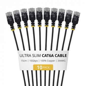 StarTech.com Slim Cat6a U/UTP Patchkabel RJ45, 0,15 m, Schwarz, 10er-Pack