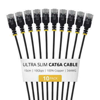 StarTech.com Slim Cat6a U/UTP Patchkabel RJ45, 0,15 m, Schwarz, 10er-Pack